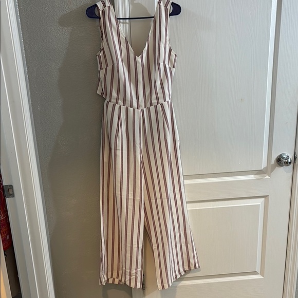 Madison Cream and Brown Jumpsuit with Breezy Wide-Leg Design - Picture 1 of 12